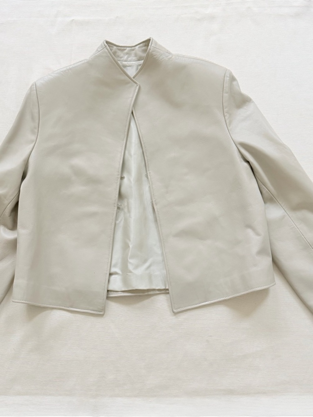 Womens Leather Jacket Longsleeve Moto Grey Italy Size 44 Medium